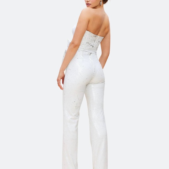 Dress the Population Trinity White Sequined Jumpsuit XS & S - Picture 4 of 5
